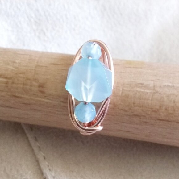 OOAK Powderblue Starcut Agate ~ Handmade Copper Wire Ring Sz 9 ~ Casual Boho - Picture 2 of 10
